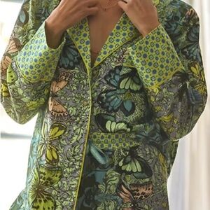 Anthropologie Flannel Pajama Sleep Top Alexandra Farmer Artist Butterflies